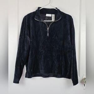 NWT Liz Claiborne Black Velour 3/4 Zip Top Large Petite